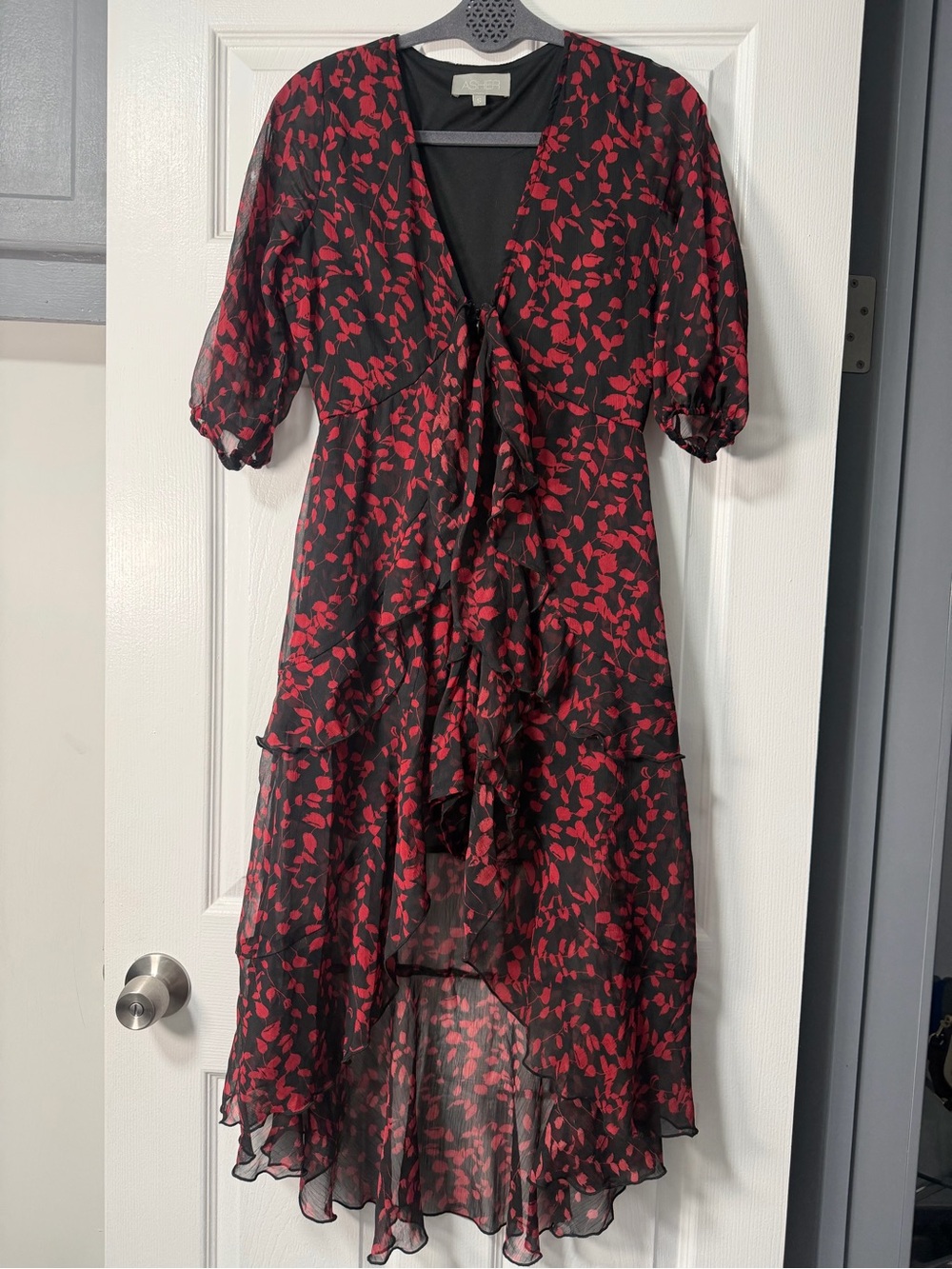 ASHER Floral High Low Tiered Ruffle Dress Romper Size Small